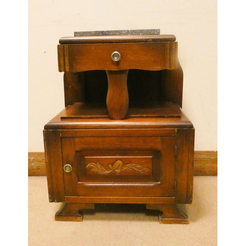 390 - French oak bedside cabinet with grey marble top