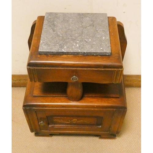 390 - French oak bedside cabinet with grey marble top