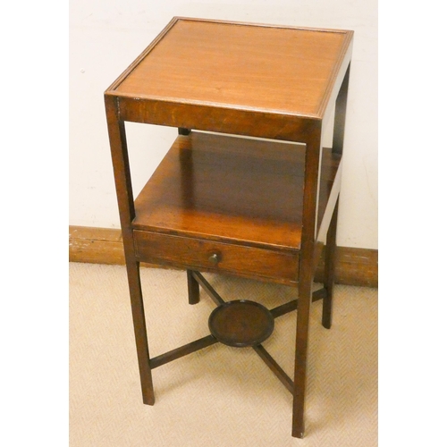 401 - Georgian style three tier mahogany square washstand with drawer, 15