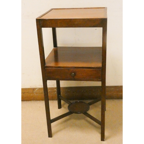 401 - Georgian style three tier mahogany square washstand with drawer, 15