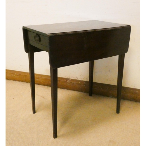 403 - Victorian mahogany Pembroke table with drawer on square tapered legs, 25