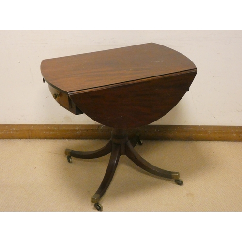 410 - Late Georgian mahogany drop leaf Pembroke table on pillar and quadruple base to brass feet, 32