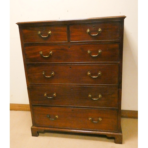 426 - Georgian mahogany 2 section chest of four long and two short drawers with brass handles, on bracket ... 