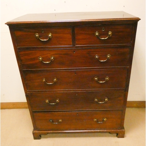 426 - Georgian mahogany 2 section chest of four long and two short drawers with brass handles, on bracket ... 