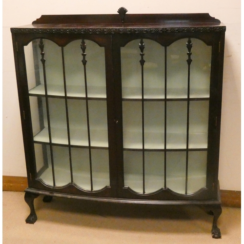 435 - Mahogany bow fronted glazed china display cabinet on claw and ball feet, 46