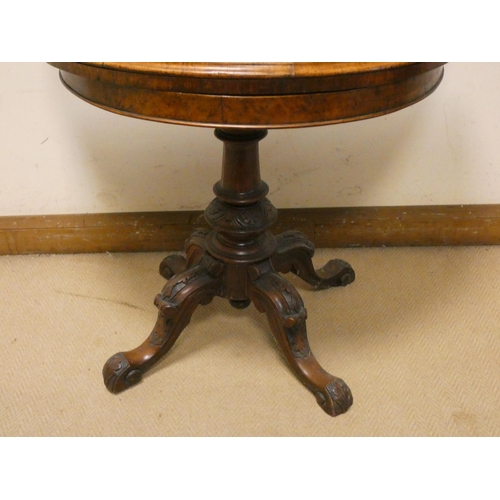 452 - Victorian semi-circular walnut folding top card table on turned pillar and quadruple base, 3' wide