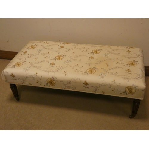 456 - Large early 20th century upholstered footstool on mahogany reeded legs, 4' x 2'