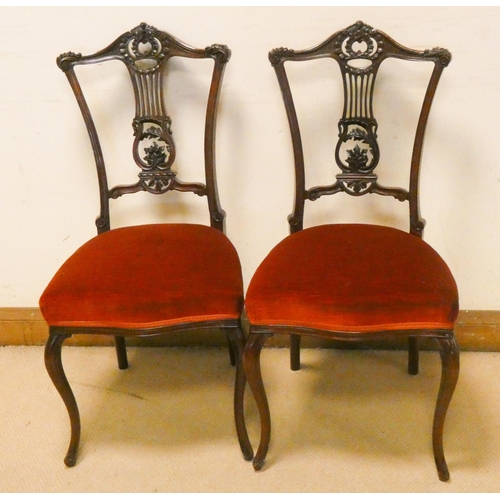 459 - Pair of Edwardian walnut bedroom chairs on cabriole legs