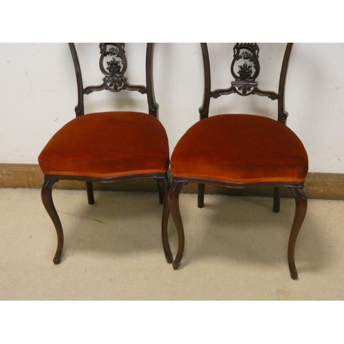 459 - Pair of Edwardian walnut bedroom chairs on cabriole legs