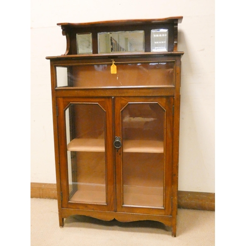 463 - Edwardian mahogany glazed display cabinet fitted two doors, top compartment with lift up lid and sma... 