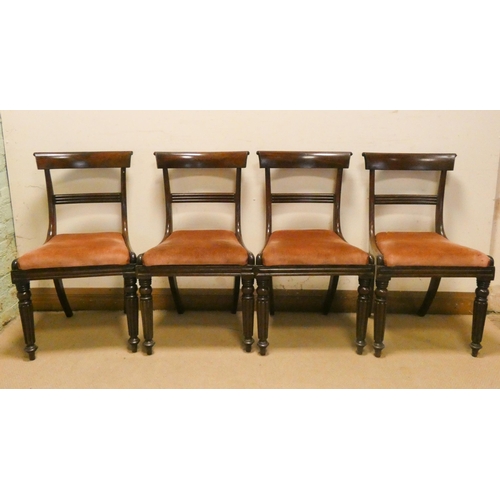 466 - Set of four mahogany Victorian bar back dining chairs on reeded legs