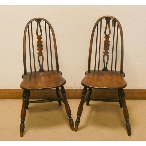 471 - Pair of elm hoop and spindle backed kitchen chairs with panel seats