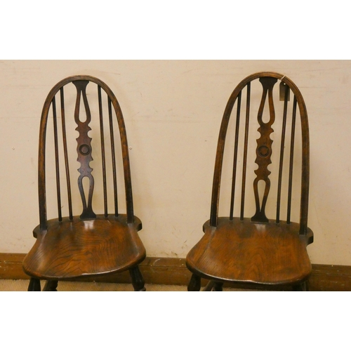 471 - Pair of elm hoop and spindle backed kitchen chairs with panel seats