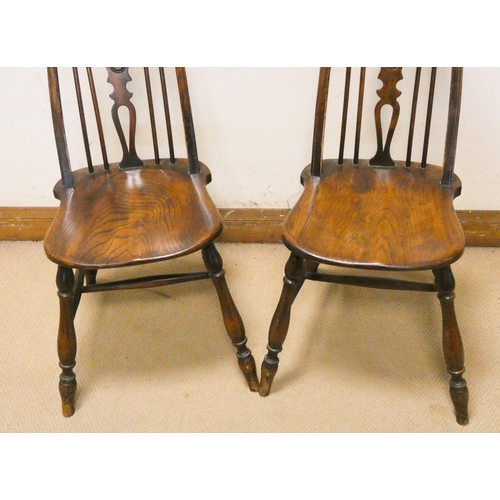 471 - Pair of elm hoop and spindle backed kitchen chairs with panel seats