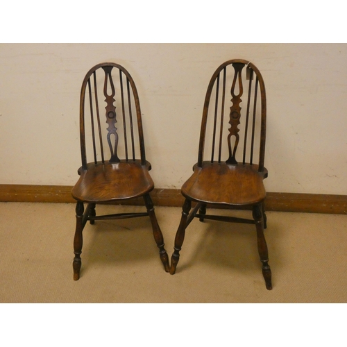 471 - Pair of elm hoop and spindle backed kitchen chairs with panel seats