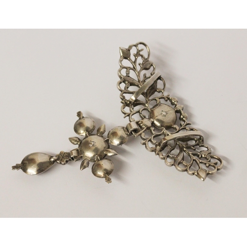 710 - Antique silver and rose cut diamond Flemish Papillon Croix a la Jeannette, the upper filigree sectio... 