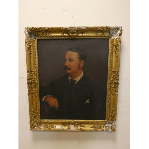 283 - A Victorian oil on canvas half-length portrait of a seated gentleman in a gilt frame, image size 30