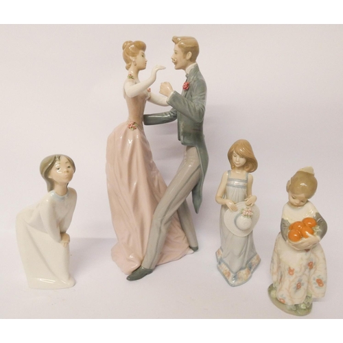 353 - Lladro - a large figure group of a dancing couple and three figurines of girls