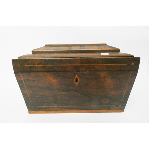 473 - Victorian mahogany sarcophagus shaped tea caddy with fitted interior