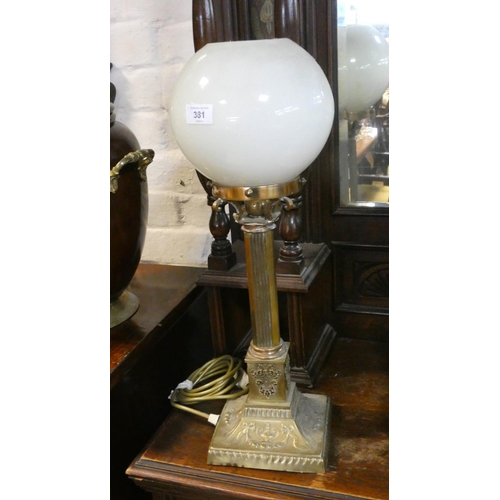 381 - Brass Corinthian column oil lamp style table lamp