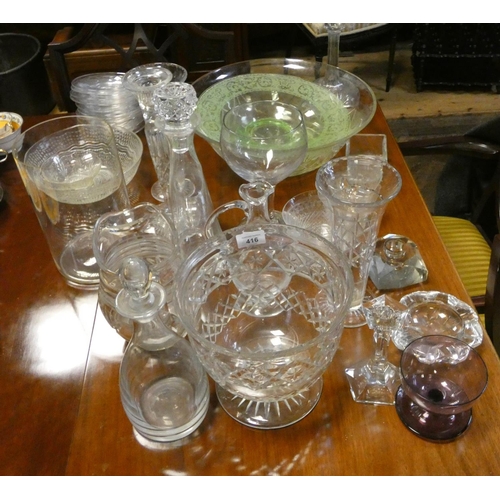 416 - Glass ware - decanters, bowls, vases, jug etc