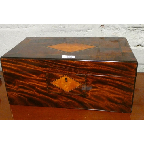 428 - Victorian mahogany and satin wood inlaid writing box