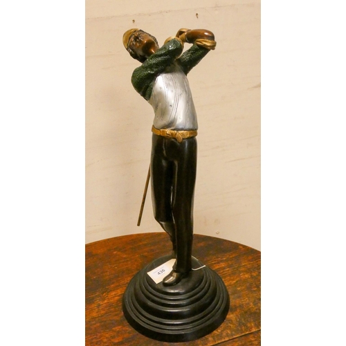 436 - Large painted bronze figure of a golfer with golf club, 21