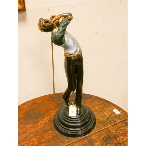 436 - Large painted bronze figure of a golfer with golf club, 21