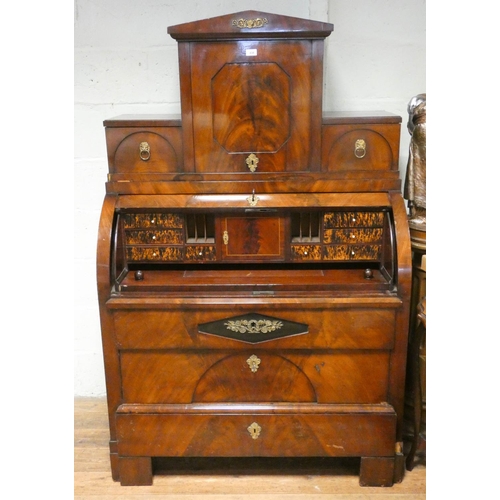 438 - 19th century North European mahogany Biedermeier cylinder fronted secretaire bureau cabinet, fitted ... 