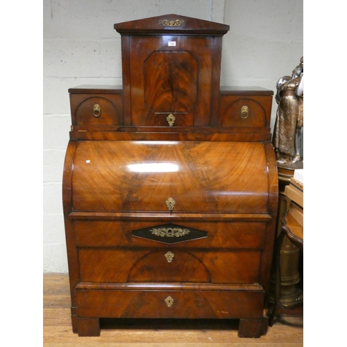 438 - 19th century North European mahogany Biedermeier cylinder fronted secretaire bureau cabinet, fitted ... 