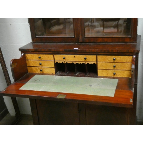 476 - Victorian mahogany secretaire bookcase, glazed upper section, to pull out secretaire drawer with map... 