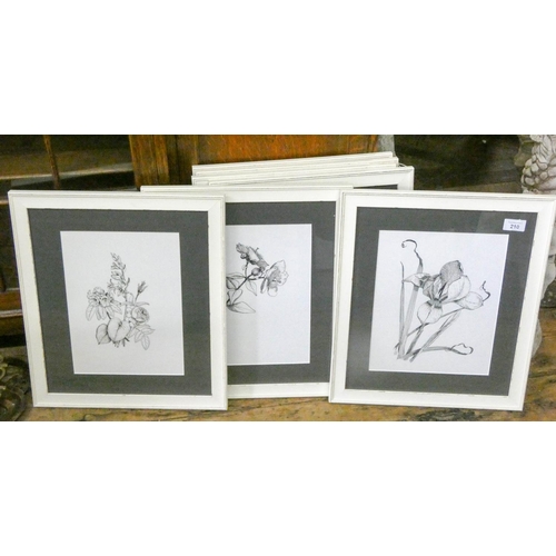 210 - Seven various botanical black and white framed prints