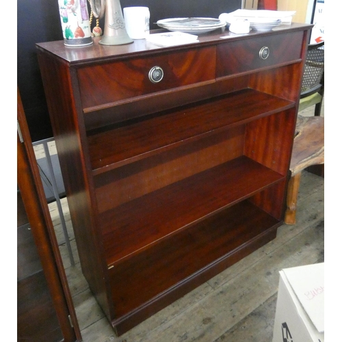 223 - A low mahogany open bookcase fitted two drawers, 3' wide