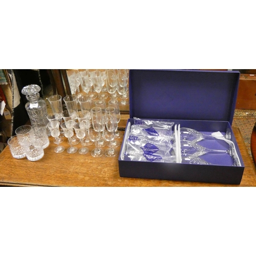 251 - A set of six Edinburgh Crystal wine glasses in box, various other wine glasses, decanter and whisky ... 