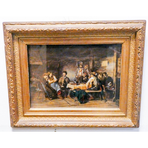 304 - 19th century gilt framed oil on board of a tavern scene, 11