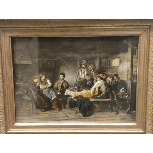 304 - 19th century gilt framed oil on board of a tavern scene, 11