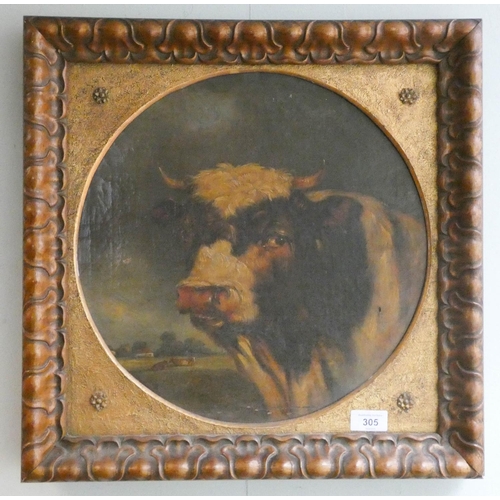 305 - Thomas Preston - 19th century oil on canvas painting of a Prize Bull, in gilt frame, Canvas signed T... 