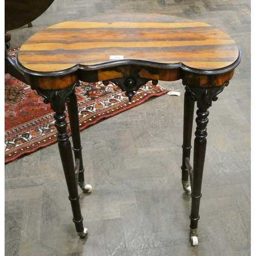 482 - A Victorian laburnum kidney shaped occasional table with shaped front standing on turned legs, 25 1/... 