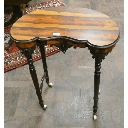 482 - A Victorian laburnum kidney shaped occasional table with shaped front standing on turned legs, 25 1/... 