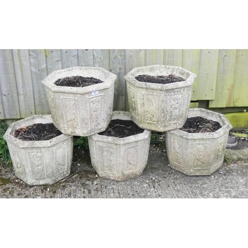 981 - Five matching reconstituted stone garden plant pots