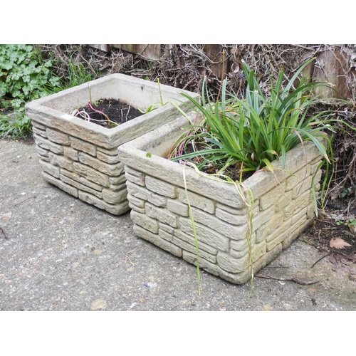 982 - A pair of matching reconstituted stone square shaped garden plant pots