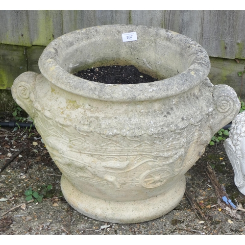 987 - A large urn shaped reconstituted stone garden pot