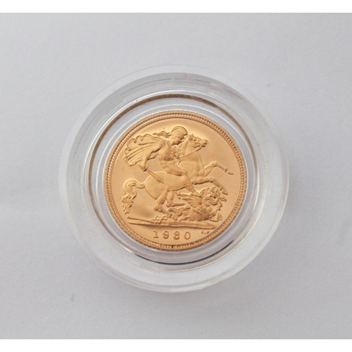 570 - Queen Elizabeth II 1980 Proof Half Gold Sovereign, in case