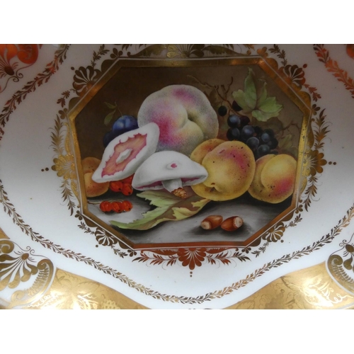 337 - A Derby part dessert service circa 1815-1820 painted by Thomas Steel with panels of fruits and flowe... 