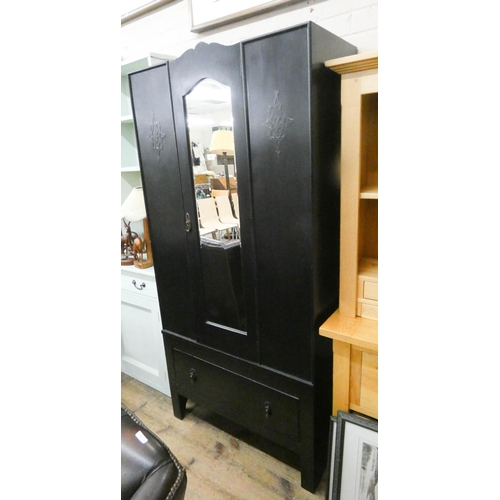 201 - A 3' oak wardrobe with mirror door and drawer under