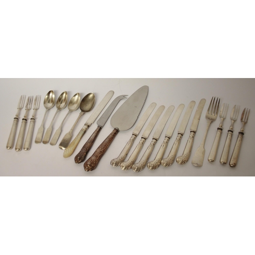 534 - Georgian dessert spoons, assorted silver handled cutlery - a lot.