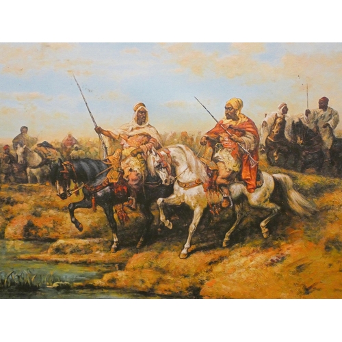 228 - After Baudry, Orientalist painting of patrol on horseback in ornate gilt frame, image size 20