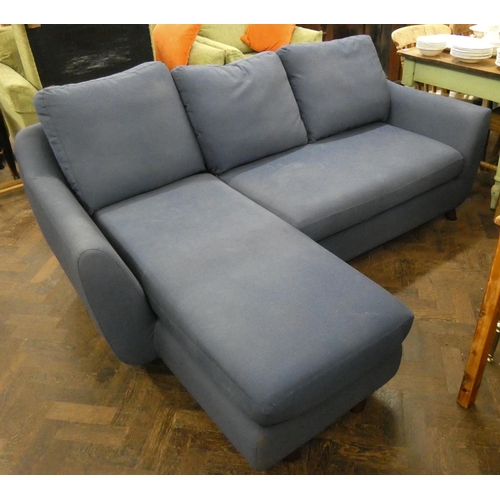 132 - A GPlan blue upholstered corner settee unit with loose cushions