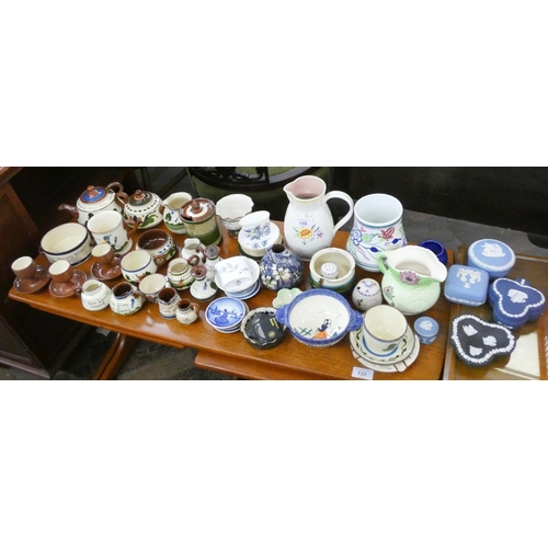 148 - Assorted piece of Torquay pottery, Poole vase, Wedgwood Jaspar ware etc