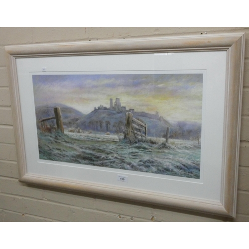 159 - A Clive Hannay signed print of A frosty morning at Corfe Castle, Dorset